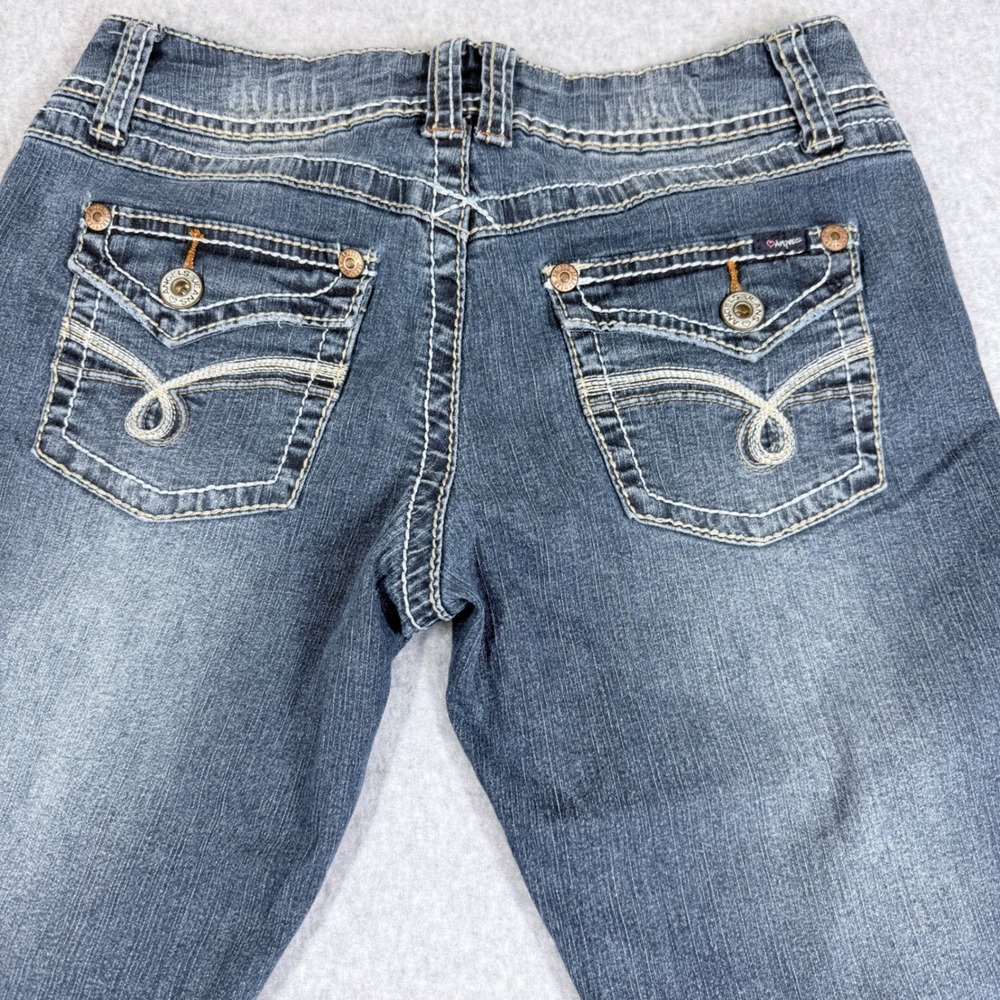 Angels Flare Jeans Womens 9 Short Blue Excellent Thick Stitch Low Rise Y2K - Picture 6 of 15